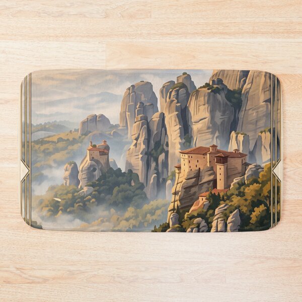 Item preview, Meteora Greece Vintage Travel Poster – Cliff Monasteries & Rock Pillars Art designed and sold by Bomax121.