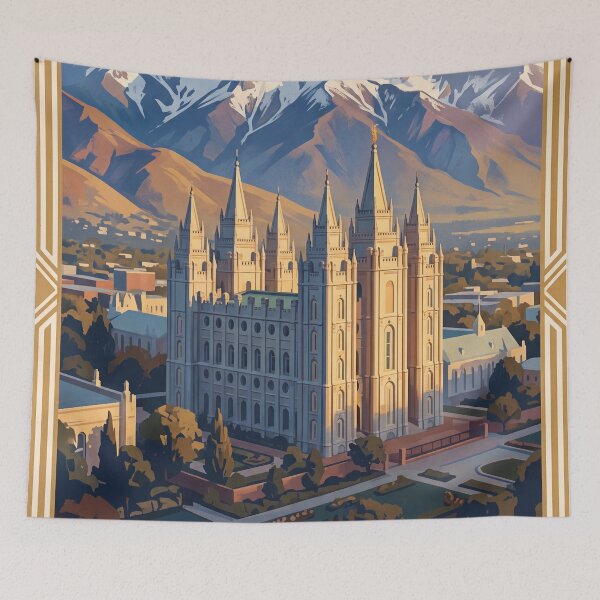 Item preview, Salt Lake City Utah Vintage Travel Poster – Salt Lake Temple & Wasatch Mountains Art designed and sold by Bomax121.