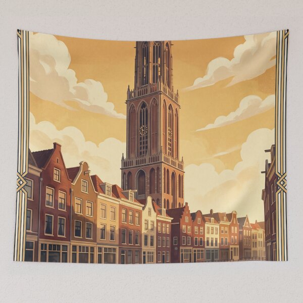 Item preview, Utrecht Netherlands Vintage Travel Poster – Dom Tower & Oudegracht Canal Art designed and sold by Bomax121.