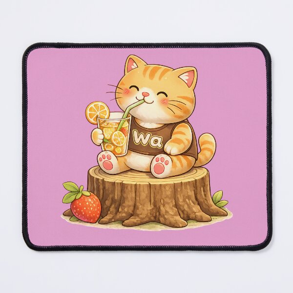 Item preview, Kawaii Orange Cat Drinking Orange Juice Cute Cartoon Animal Design designed and sold by Wawa5656.