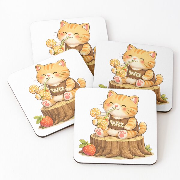 Item preview, Kawaii Orange Cat Drinking Orange Juice Cute Cartoon Animal Design designed and sold by Wawa5656.
