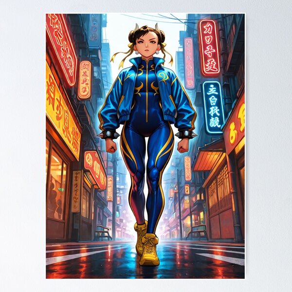 Item preview, Video Games - Iconic Female Character, Agile Fighter in a Neon Urban Alley designed and sold by Zone--Gaming.