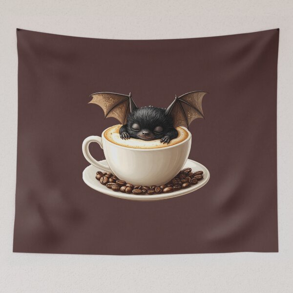 Item preview, Cute Sleeping Bat in a Coffee Cup – Cozy Halloween Illustration designed and sold by OksArtStudio.