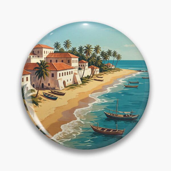 Item preview, Accra Ghana Vintage Travel Poster – Osu Castle & Gulf of Guinea Coast Art designed and sold by Bomax121.