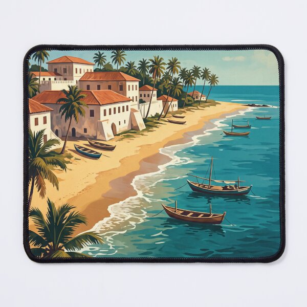 Item preview, Accra Ghana Vintage Travel Poster – Osu Castle & Gulf of Guinea Coast Art designed and sold by Bomax121.