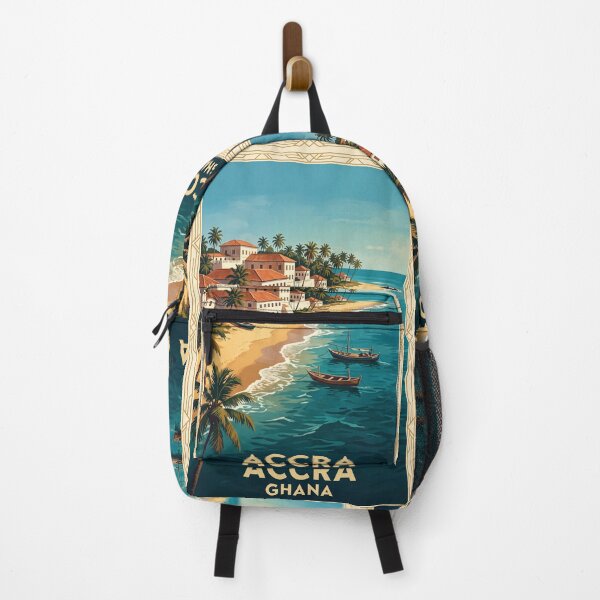 Item preview, Accra Ghana Vintage Travel Poster – Osu Castle & Gulf of Guinea Coast Art designed and sold by Bomax121.