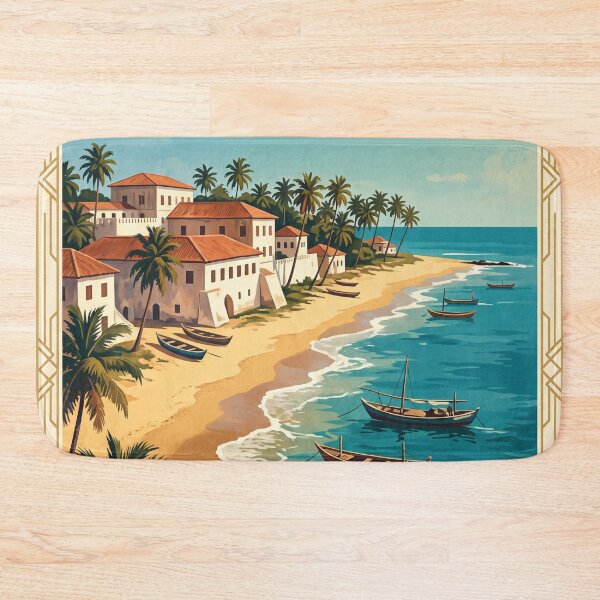 Item preview, Accra Ghana Vintage Travel Poster – Osu Castle & Gulf of Guinea Coast Art designed and sold by Bomax121.