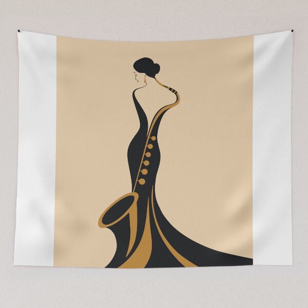 Item preview, Elegant Jazz Woman Illustration | Saxophone Silhouette Art | Art Deco Inspired Music Design | Minimalist Music Graphic designed and sold by Studio pod Burom.