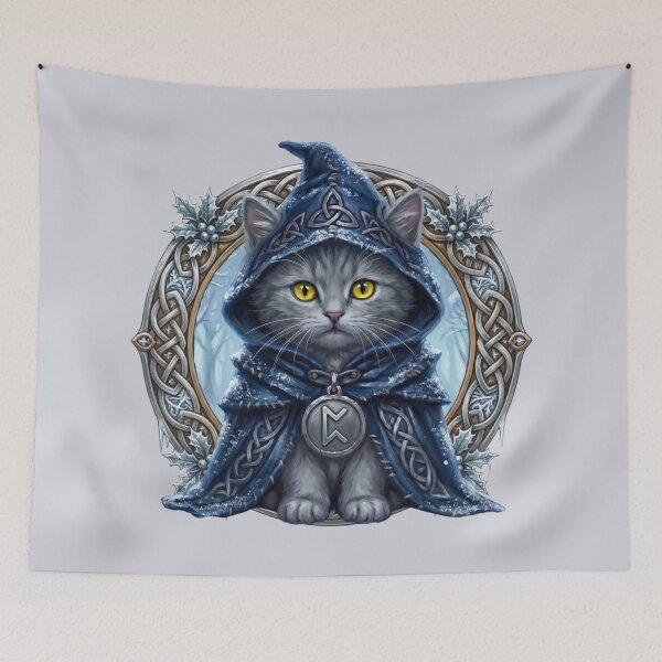 Item preview,  Celtic Solstice Folklore Grey Cat Peorð Motif - Hearthside Snow Edition designed and sold by Englandbear.