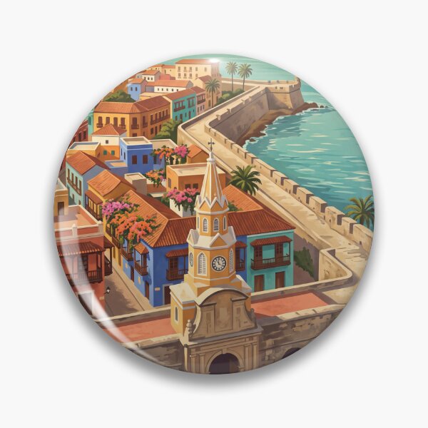 Item preview, Cartagena Colombia Vintage Travel Poster – Clock Tower & Walled City Art designed and sold by Bomax121.