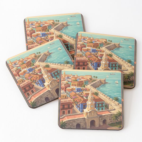 Item preview, Cartagena Colombia Vintage Travel Poster – Clock Tower & Walled City Art designed and sold by Bomax121.