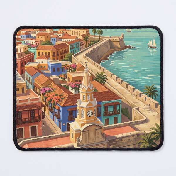 Item preview, Cartagena Colombia Vintage Travel Poster – Clock Tower & Walled City Art designed and sold by Bomax121.