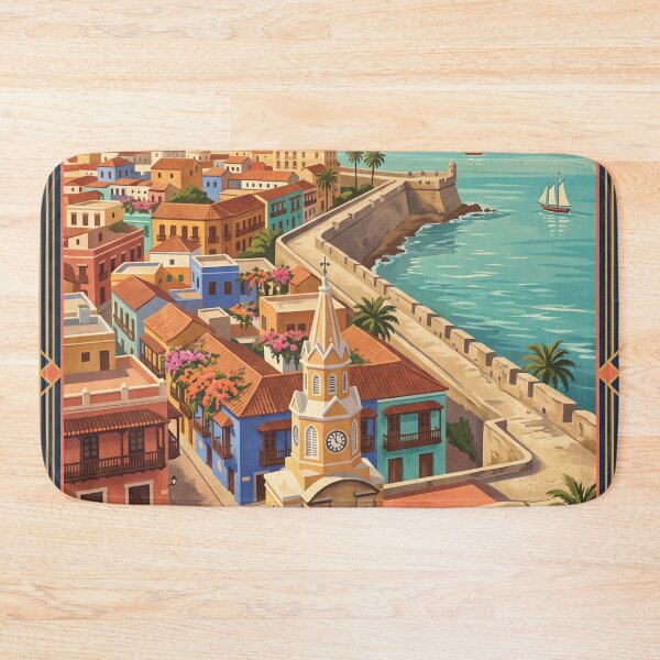 Item preview, Cartagena Colombia Vintage Travel Poster – Clock Tower & Walled City Art designed and sold by Bomax121.