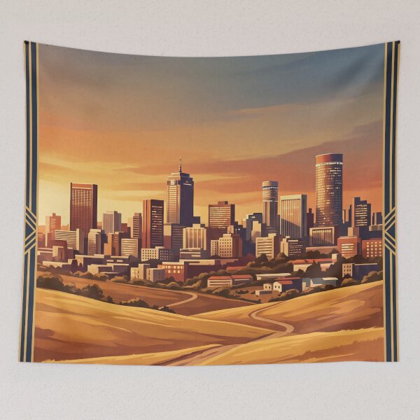 Item preview, Johannesburg South Africa Vintage Travel Poster – Skyline & Highveld Sunset Art designed and sold by Bomax121.