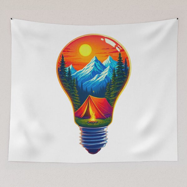 Item preview, Light of Adventure – Mountain Camping in a Lightbulb designed and sold by GabeMountainArt.