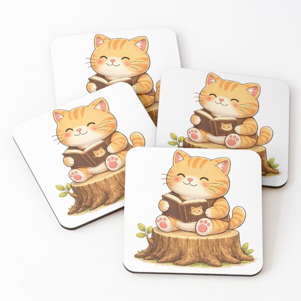 Item preview, Kawaii Orange Cat Reading a Book Cute Animal Design designed and sold by Wawa5656.