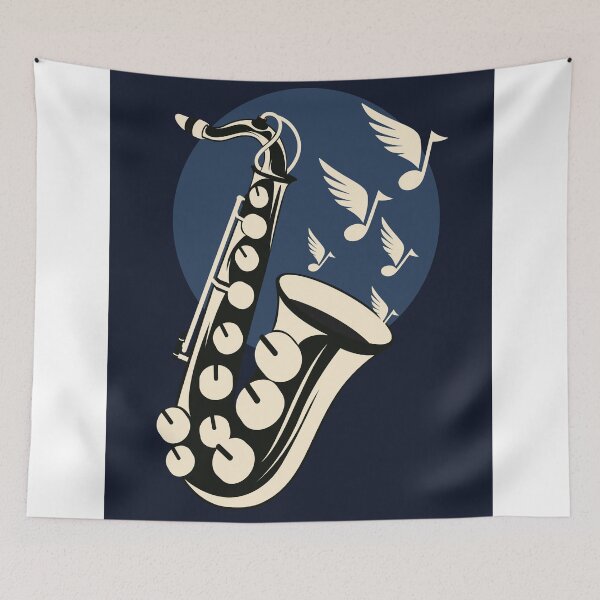 Item preview, Retro Jazz Saxophone Illustration | Midnight Blue Music Design | Vintage Musical Instrument Art | Jazz Lover Gift designed and sold by Studio pod Burom.