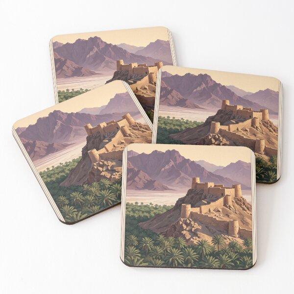 Item preview, Ras Al Khaimah UAE Vintage Travel Poster – Dhayah Fort & Hajar Mountains Art designed and sold by Bomax121.