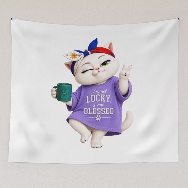 Item preview, I’m not lucky I am blessed cat designed and sold by SHARAMDARA.