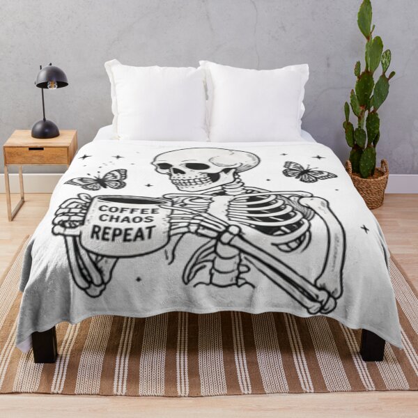 Item preview, Coffee Chaos Repeat Skeleton Butterfly Line Art Spooky Aesthetic designed and sold by Rehnair.