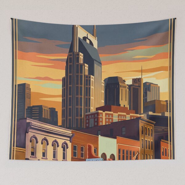 Item preview, Nashville Tennessee Vintage Travel Poster – Broadway Honky Tonks & Skyline Art designed and sold by Bomax121.