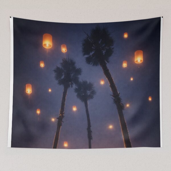 Item preview, Sky Lanterns Through the Mist – Fantasy Beach Palms designed and sold by Kimberly Palmer.