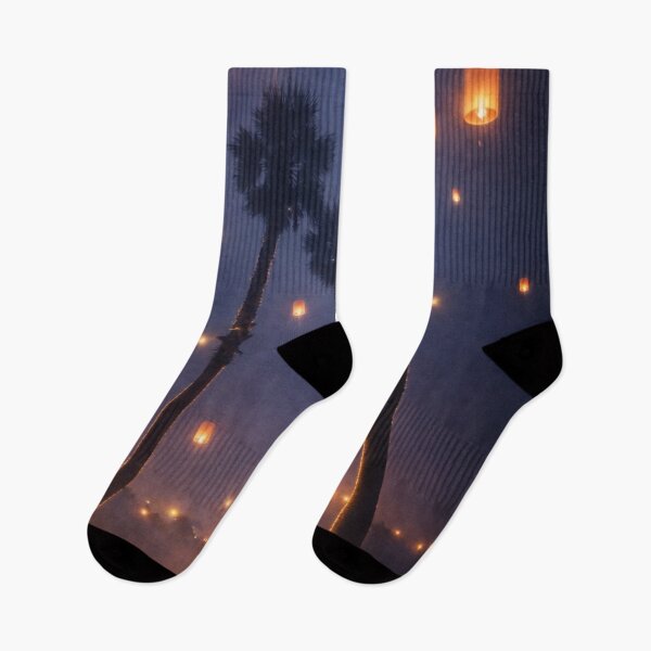 Item preview, Sky Lanterns Through the Mist – Fantasy Beach Palms designed and sold by Kimberly Palmer.
