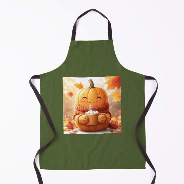Item preview, Cute Pumpkin Drinking Marshmallow Coffee with Falling Maple Leaves designed and sold by OksArtStudio.