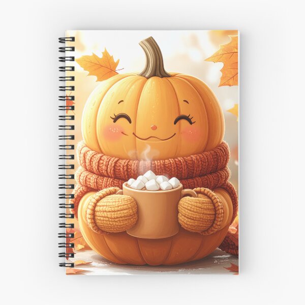 Item preview, Cute Pumpkin Drinking Marshmallow Coffee with Falling Maple Leaves designed and sold by OksArtStudio.