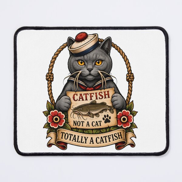 Item preview, Totally A Catfish Sailor Cat Vintage Tattoo designed and sold by Old's Cool Cat Studio.