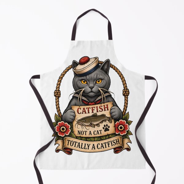 Item preview, Totally A Catfish Sailor Cat Vintage Tattoo designed and sold by Old's Cool Cat Studio.