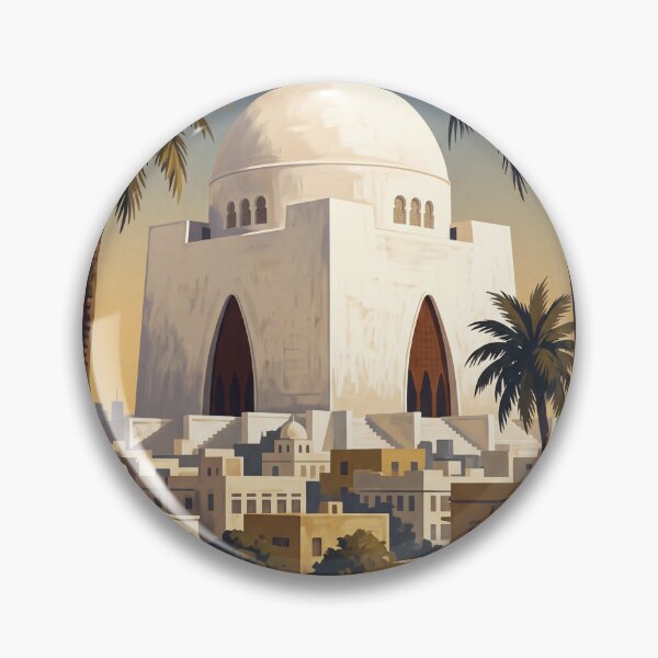 Item preview, Karachi Pakistan Vintage Travel Poster – Mazar-e-Quaid & White Marble Landmark Art designed and sold by Bomax121.