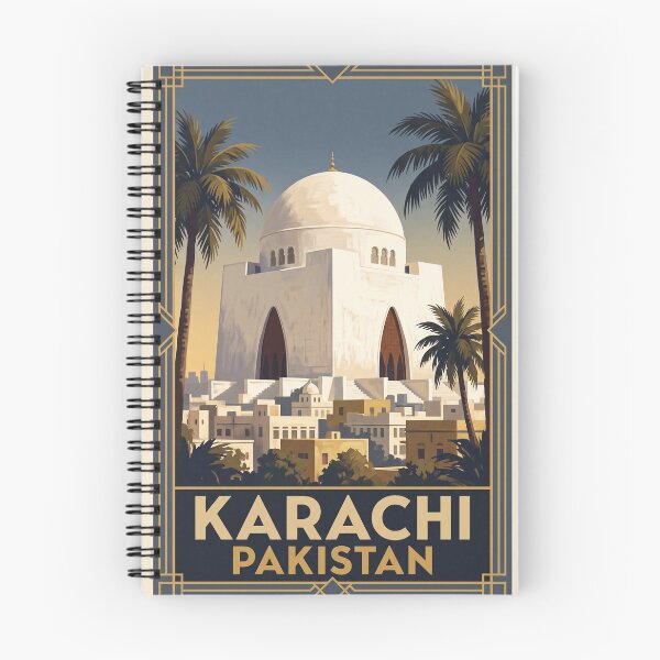 Item preview, Karachi Pakistan Vintage Travel Poster – Mazar-e-Quaid & White Marble Landmark Art designed and sold by Bomax121.