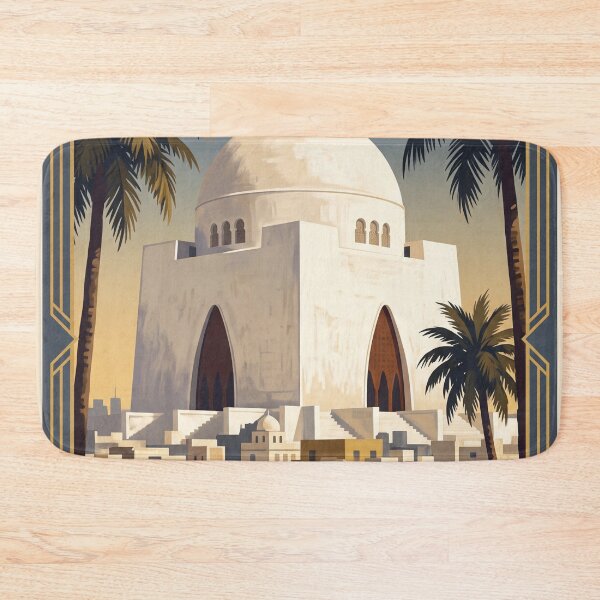 Item preview, Karachi Pakistan Vintage Travel Poster – Mazar-e-Quaid & White Marble Landmark Art designed and sold by Bomax121.