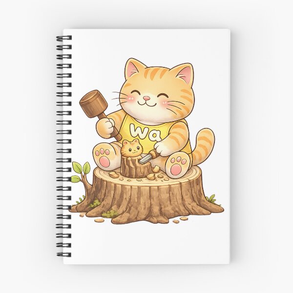 Item preview, Kawaii Orange Cat Carving a Wooden Toy Cute Artisan Design designed and sold by Wawa5656.