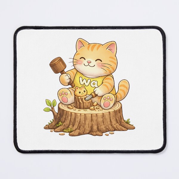 Item preview, Kawaii Orange Cat Carving a Wooden Toy Cute Artisan Design designed and sold by Wawa5656.