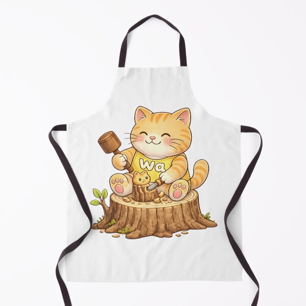 Item preview, Kawaii Orange Cat Carving a Wooden Toy Cute Artisan Design designed and sold by Wawa5656.