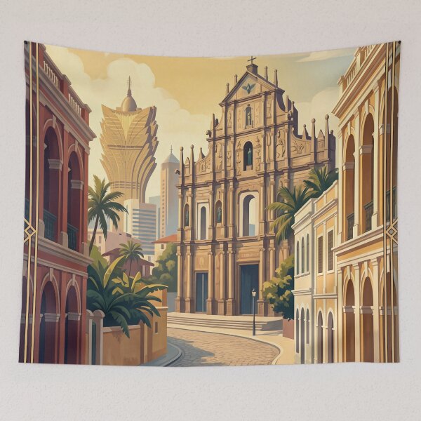 Item preview, Macau China Vintage Travel Poster – Ruins of St. Paul’s & Historic City Art designed and sold by Bomax121.