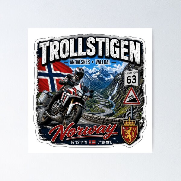 Item preview, Trollstigen The Troll Road Norway Sticker TShirt 05 designed and sold by OuterShellUK.