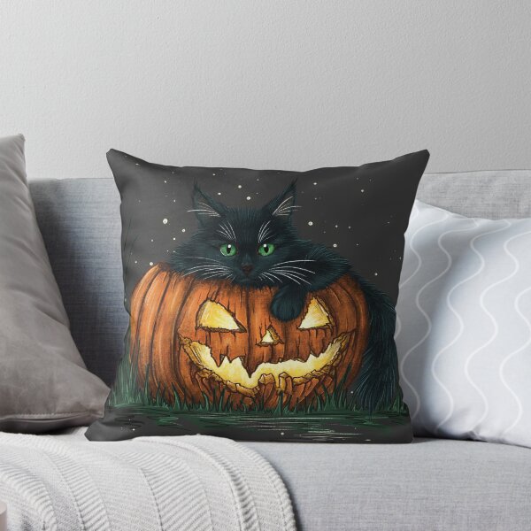 Item preview, A beautiful black cat on a pumpkin for Halloween, drawn with colored pencils and pastels. designed and sold by ArtbySvetik.