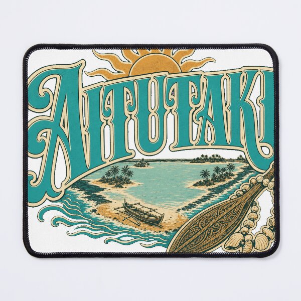 Item preview, Aitutaki Cook Islands Vintage Hand Lettered Travel Emblem designed and sold by VisualArtsOasis.