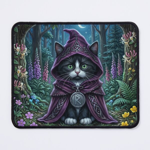 Item preview, The Lunar Wayfarer - Celtic Folklore Tuxedo Cat in Moonlit Woods designed and sold by Englandbear.
