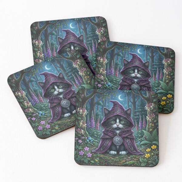 Item preview, The Lunar Wayfarer - Celtic Folklore Tuxedo Cat in Moonlit Woods  designed and sold by Englandbear.