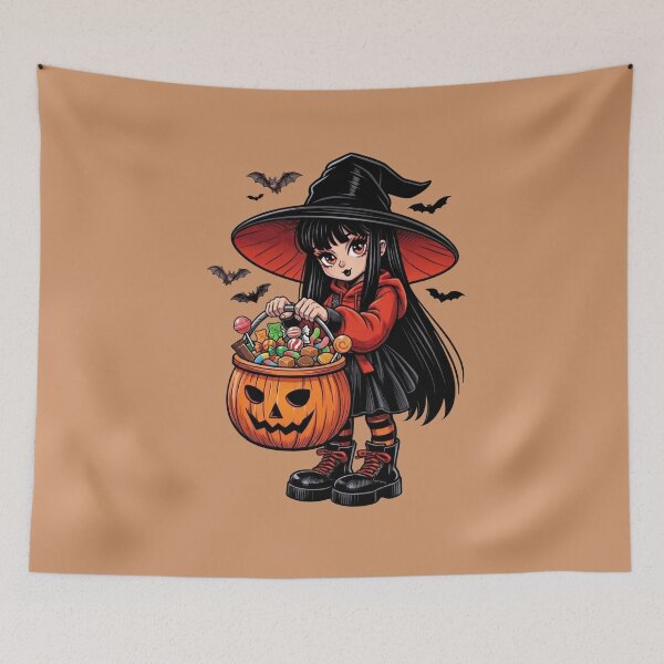 Item preview, Cute Halloween Witch with Pumpkin Candy Bucket Trick or Treat Kawaii PNG  designed and sold by MythicMood.