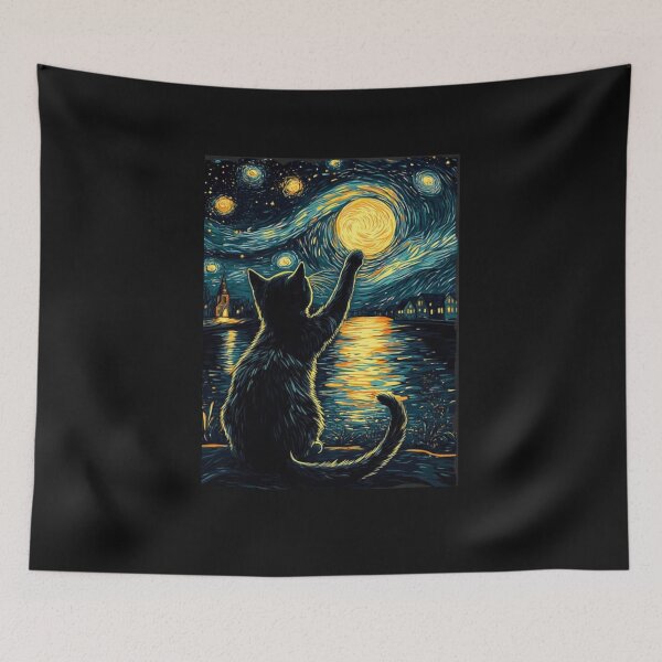 Item preview, Starry Night Cat Vincent Van Gogh Style fanart designed and sold by Gbriel3.