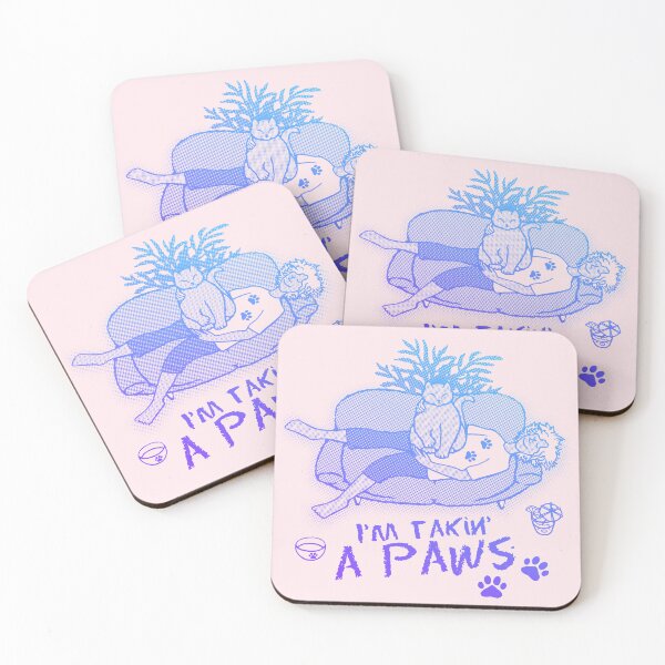 Item preview, I'm takin' a paws - Cat making biscuits Blue & Purple Line Art designed and sold by Scolliecat.