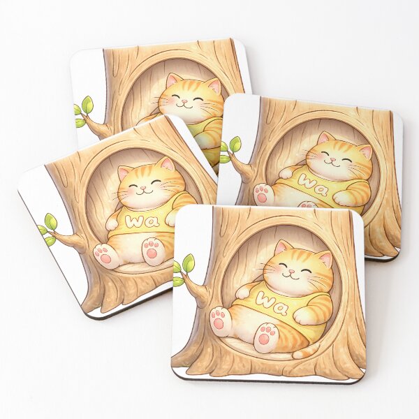 Item preview, Kawaii Orange Cat Sleeping on a Tree Branch Cute Animal Design designed and sold by Wawa5656.