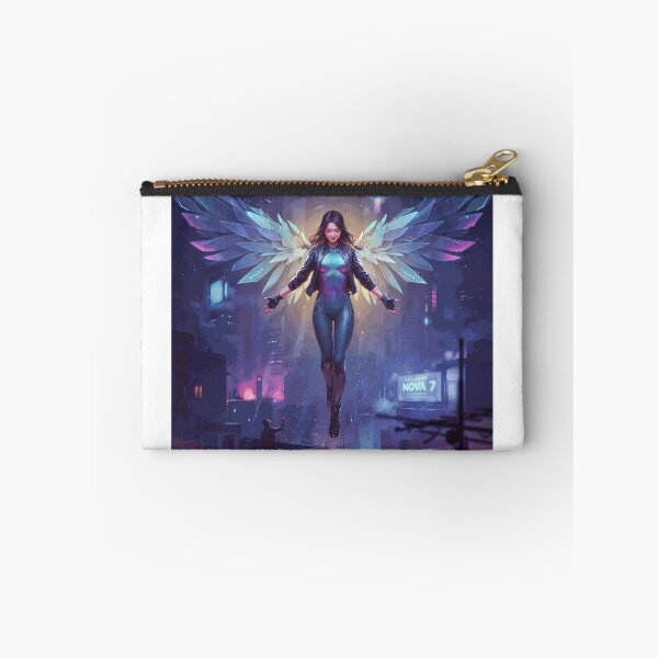 Item preview, Ascension Over Meridian City – Cyberpunk Winged Guardian designed and sold by BrunoValcazar.