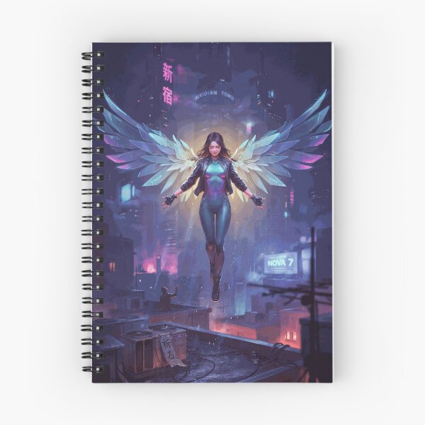 Item preview, Ascension Over Meridian City – Cyberpunk Winged Guardian designed and sold by BrunoValcazar.