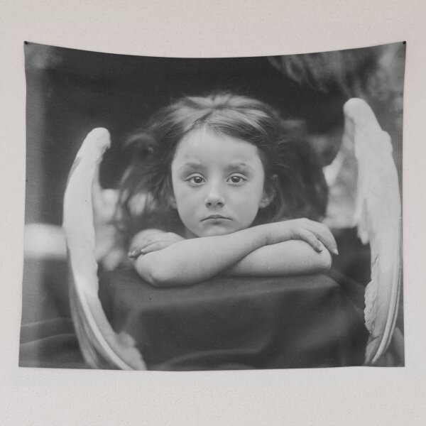 Item preview, Little Angel, I Wait vintage funny humor portrait still life fine art black and white photograph by Julia Margaret Cameron designed and sold by Astrid Arkhangelsky.
